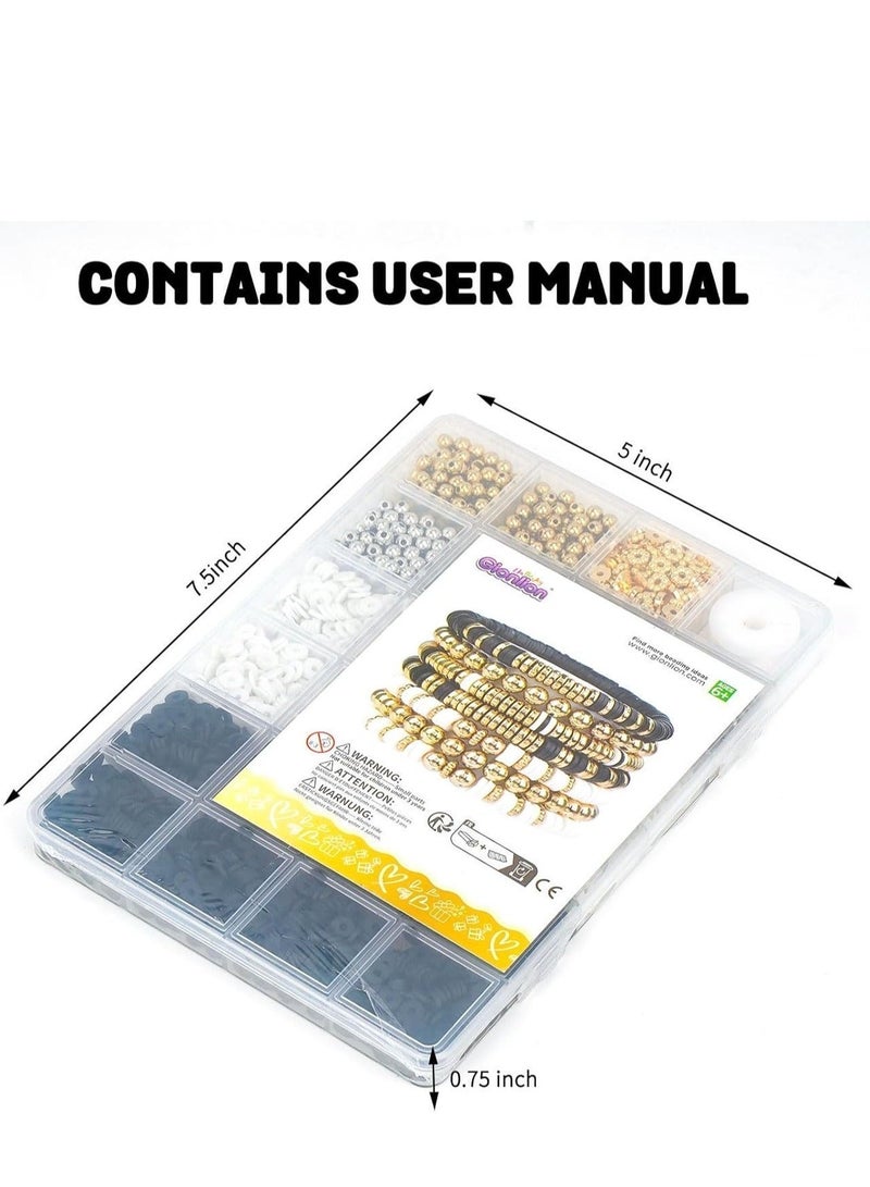 3000pcs Clay Beads for Bracelet Making Kit, Bracelet Beads Set for Girls Boys Women, White & Black Clay Beads for Jewellery Making Necklaces, Soft Polymer Clay Beads with Spacer Beads - Image 4